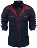 COOFANDY Men's Western Shirts Long Sleeve Embroideres Cowboy Shirts Casual Button Down Shirt