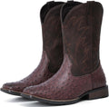 IUV Cowboy Boots For Men Western Ostrich Wide Embroidered Pull On Boots