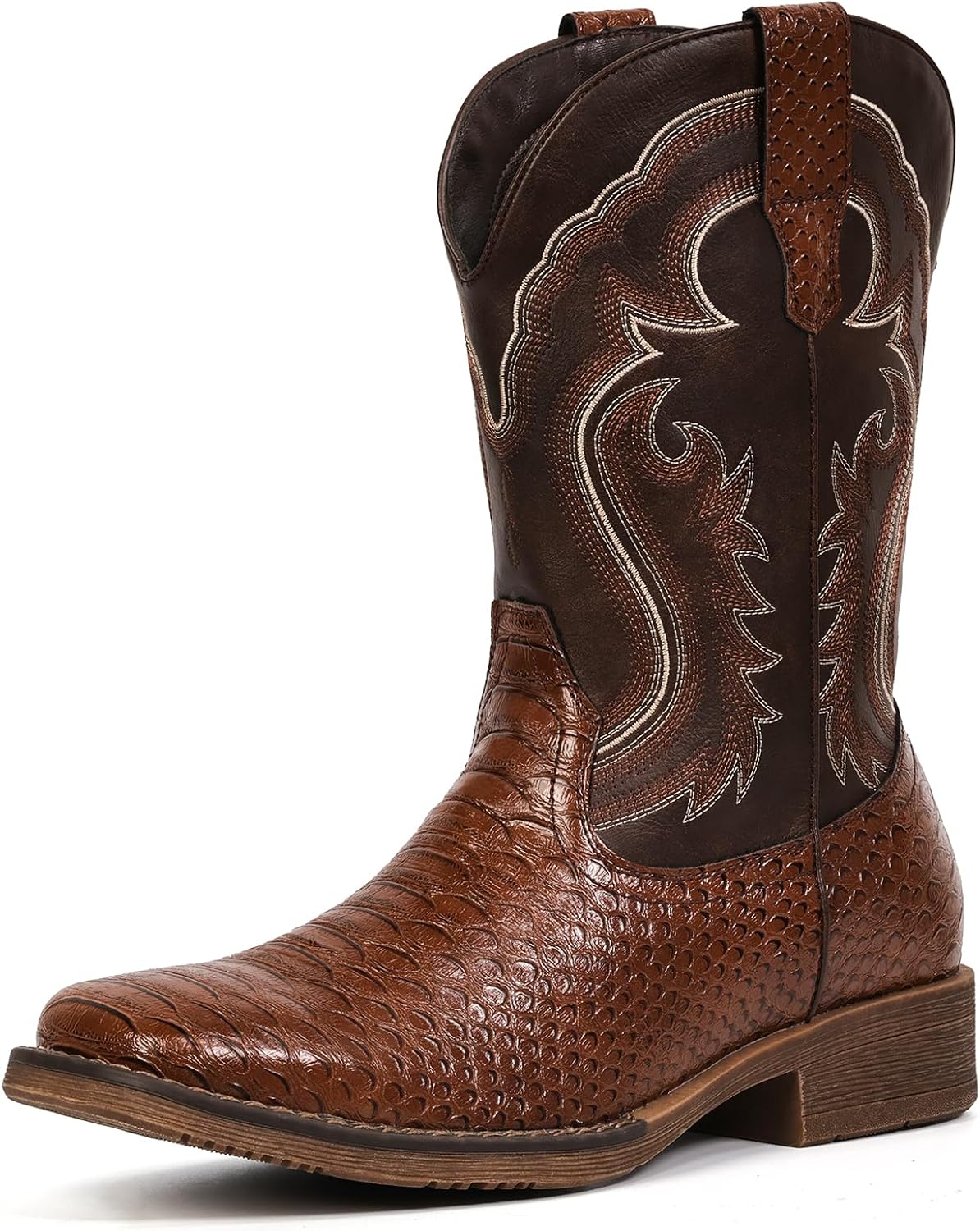 IUV Cowboy Boots for Men Western Boots Square Toe Mid Calf Cowboy Boot