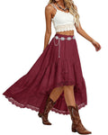 Women's Western Boho High Waist Lace Trim Skirt Asymmetrical Tiered Cowgirl Midi Skirt for Country Concert Music Festival