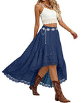 Women's Western Boho High Waist Lace Trim Skirt Asymmetrical Tiered Cowgirl Midi Skirt for Country Concert Music Festival