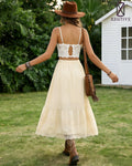 Women's Western Boho High Waist Lace Trim Skirt Asymmetrical Tiered Cowgirl Midi Skirt for Country Concert Music Festival