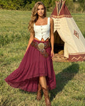 Women's Western Boho High Waist Lace Trim Skirt Asymmetrical Tiered Cowgirl Midi Skirt for Country Concert Music Festival
