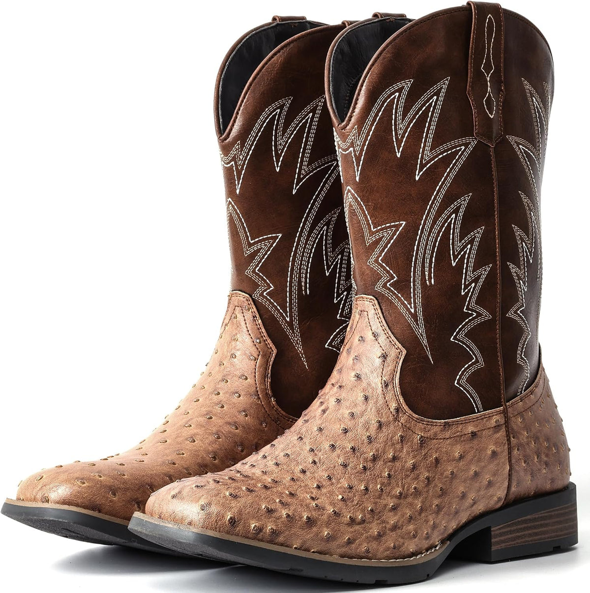 IUV Cowboy Boots For Men Western Ostrich Wide Embroidered Pull On Boots