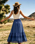 Women's Western Boho High Waist Lace Trim Skirt Asymmetrical Tiered Cowgirl Midi Skirt for Country Concert Music Festival