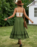 Women's Western Boho High Waist Lace Trim Skirt Asymmetrical Tiered Cowgirl Midi Skirt for Country Concert Music Festival